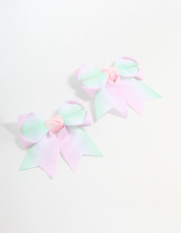 Kids Pastel Fabric Classic Bow Clips 2-Pack
