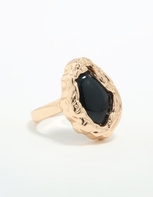 Gold Black Stone Molten Oval Ring