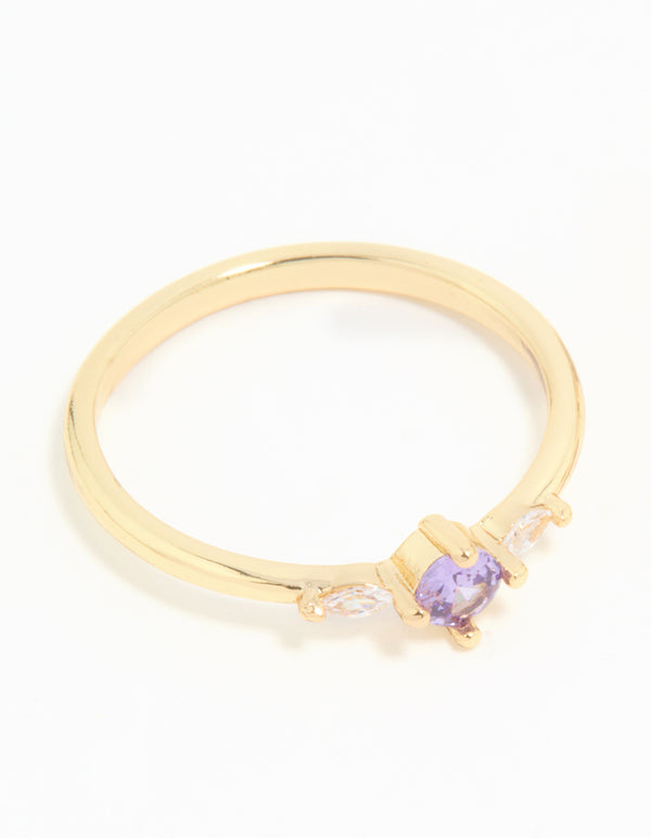 Gold Plated Purple Cubic Zirconia Dainty Trio Stacking Rings 2-Pack