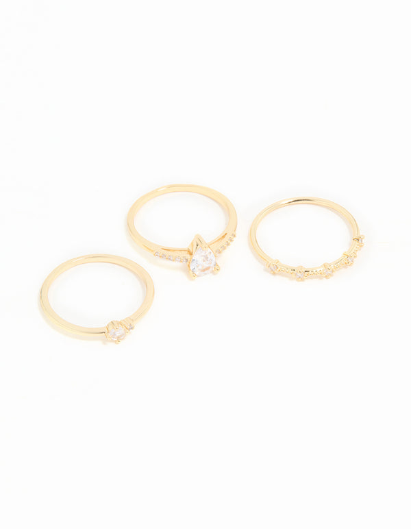 Gold Plated Elegant Pear Stacking Rings 3-Pack