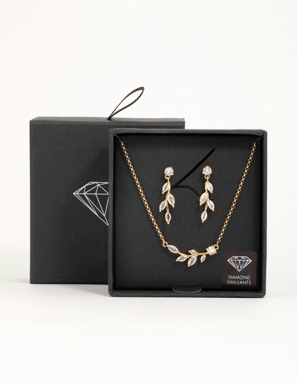 Gold Olive Branch Necklace & Earrings Set