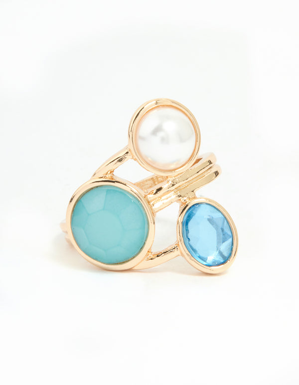 Gold Statement Triple Gem Ring