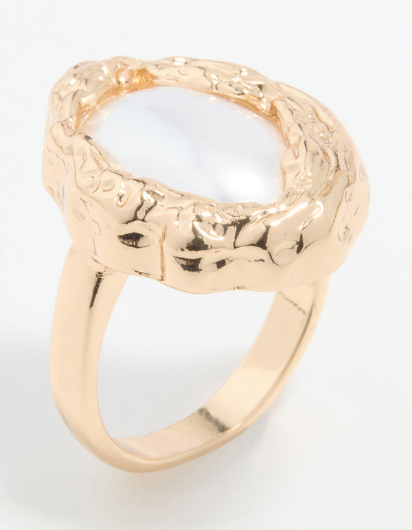 Gold Pearl Molten Oval Ring