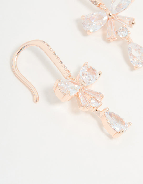 Rose Gold Plated Cubic Zirconia Bow Drop Earrings