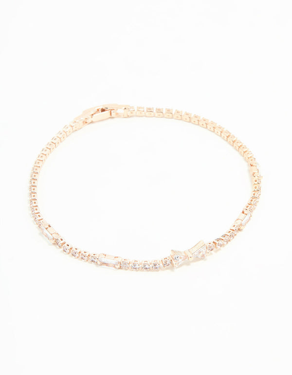 Rose Gold Plated Cubic Zirconia Mini Bow Tennis Bracelet
