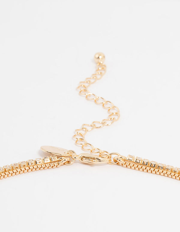 Gold Cubic Zirconia Earrings & Layered Necklace Set