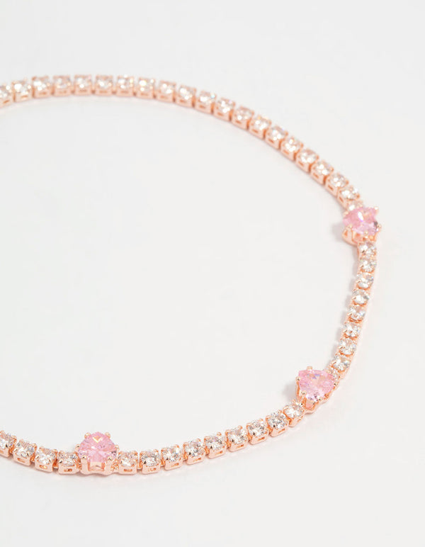 Rose Gold Pink Cubic Zirconia Heart Bracelet