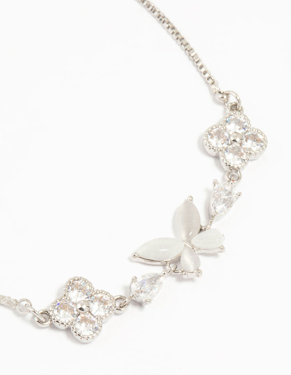 Silver Cubic Zirconia Butterfly & Flower Bracelet