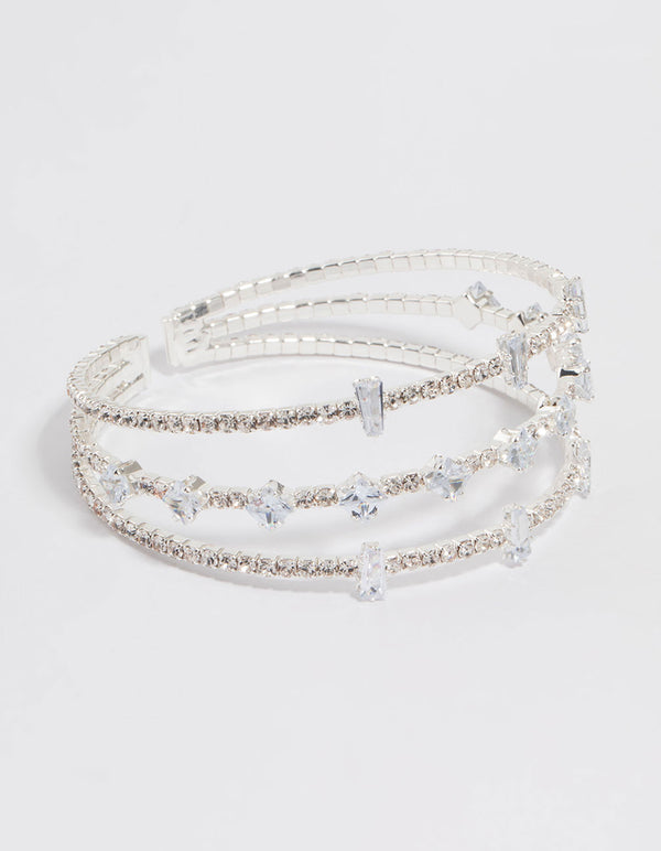 Silver Cubic Zirconia Layered Wrist Cuff