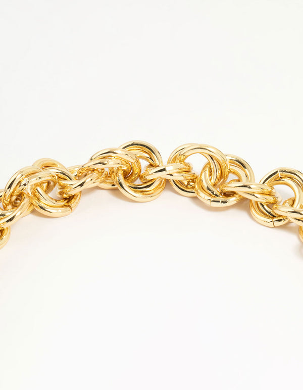 Gold Plated Double O Link Chain Necklace