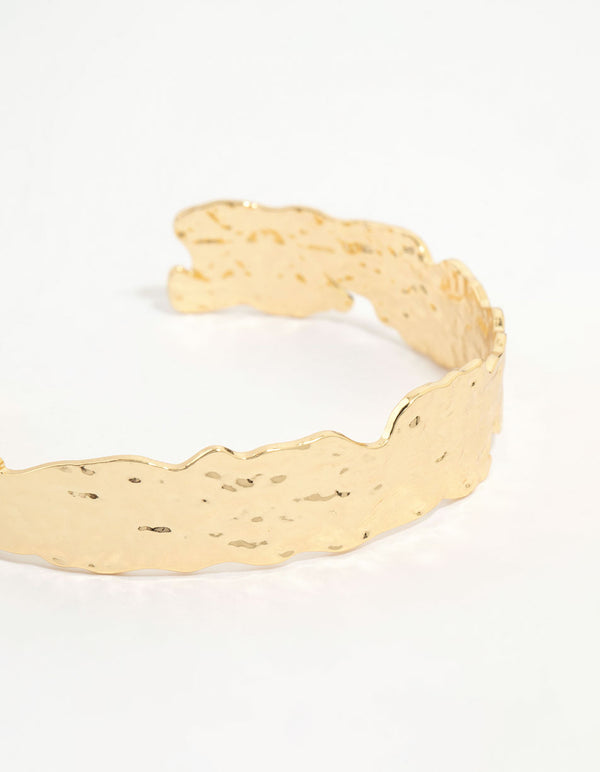 Gold Plated Organic Hammered Wrist Cuff