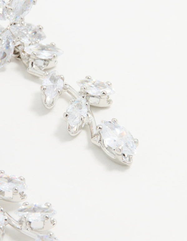 Silver Cubic Zirconia Flower Trail Drop Earrings