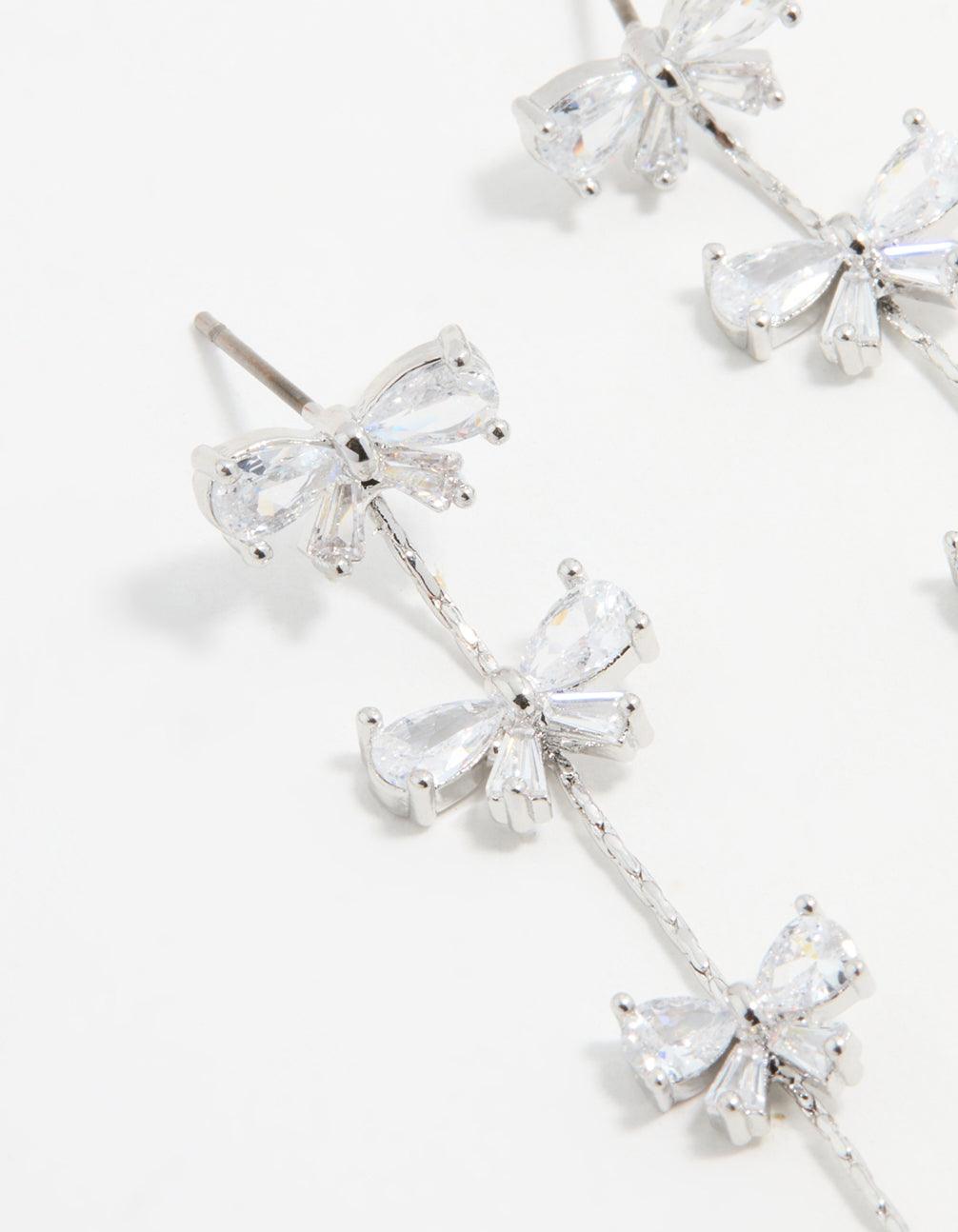Silver Cubic Zirconia Mini Bow Drop Earrings