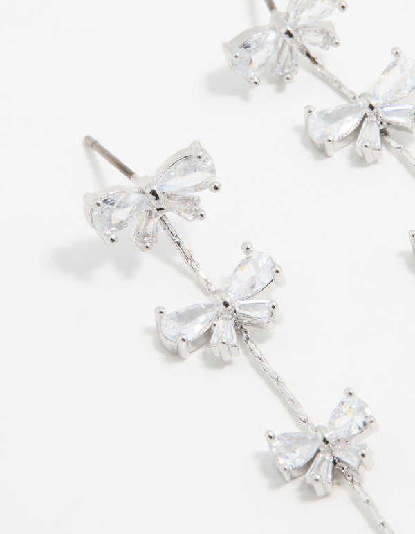 Silver Cubic Zirconia Mini Bow Drop Earrings