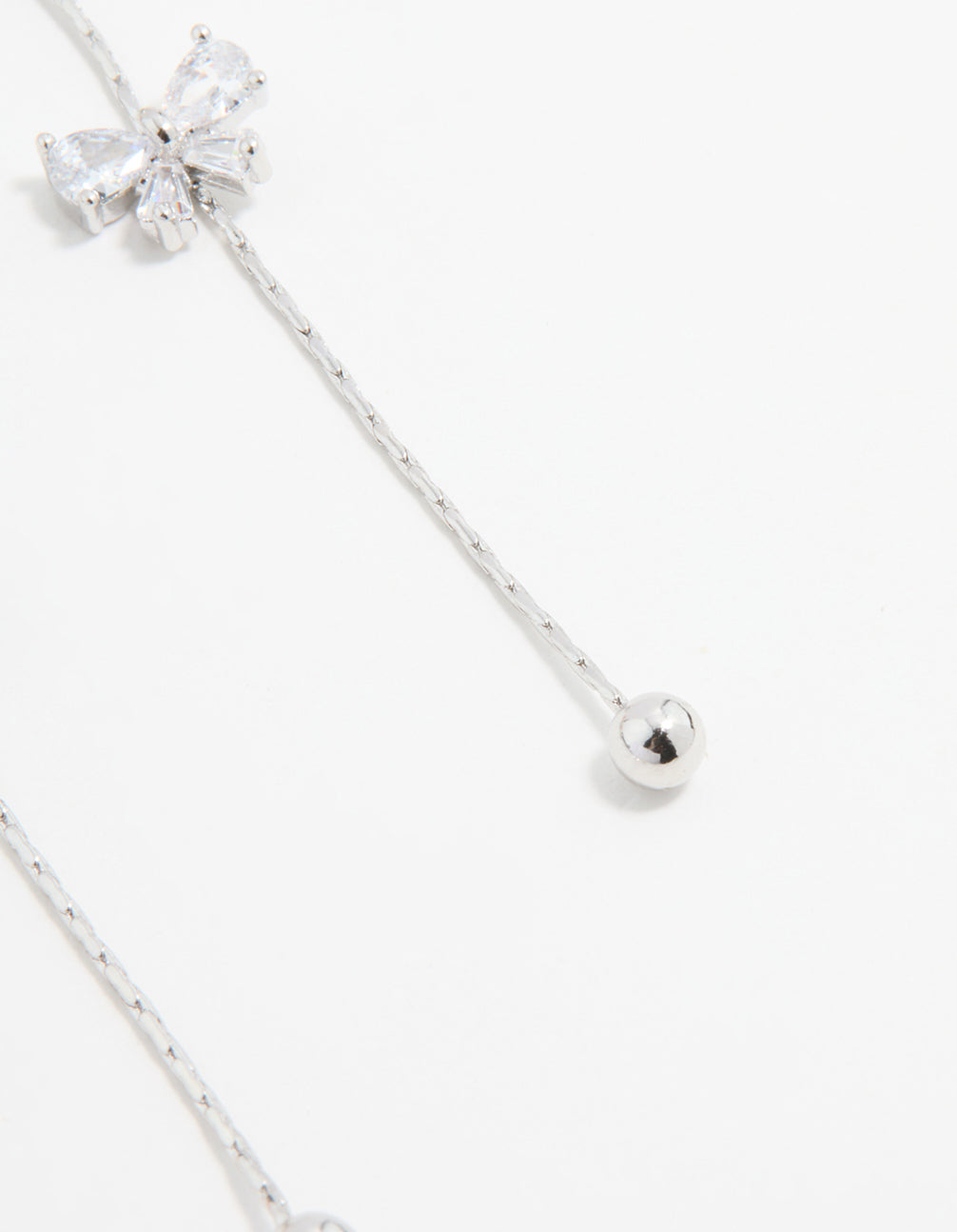 Silver Cubic Zirconia Mini Bow Drop Earrings