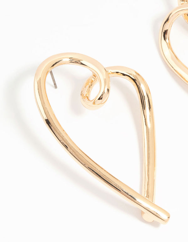 Gold Mega Heart Stud Earrings