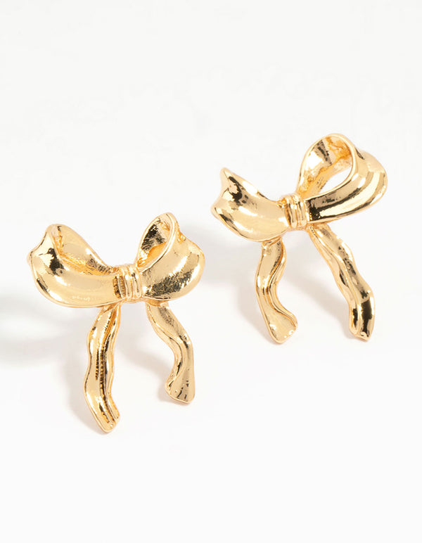 Gold Lovely Bow Stud Earrings