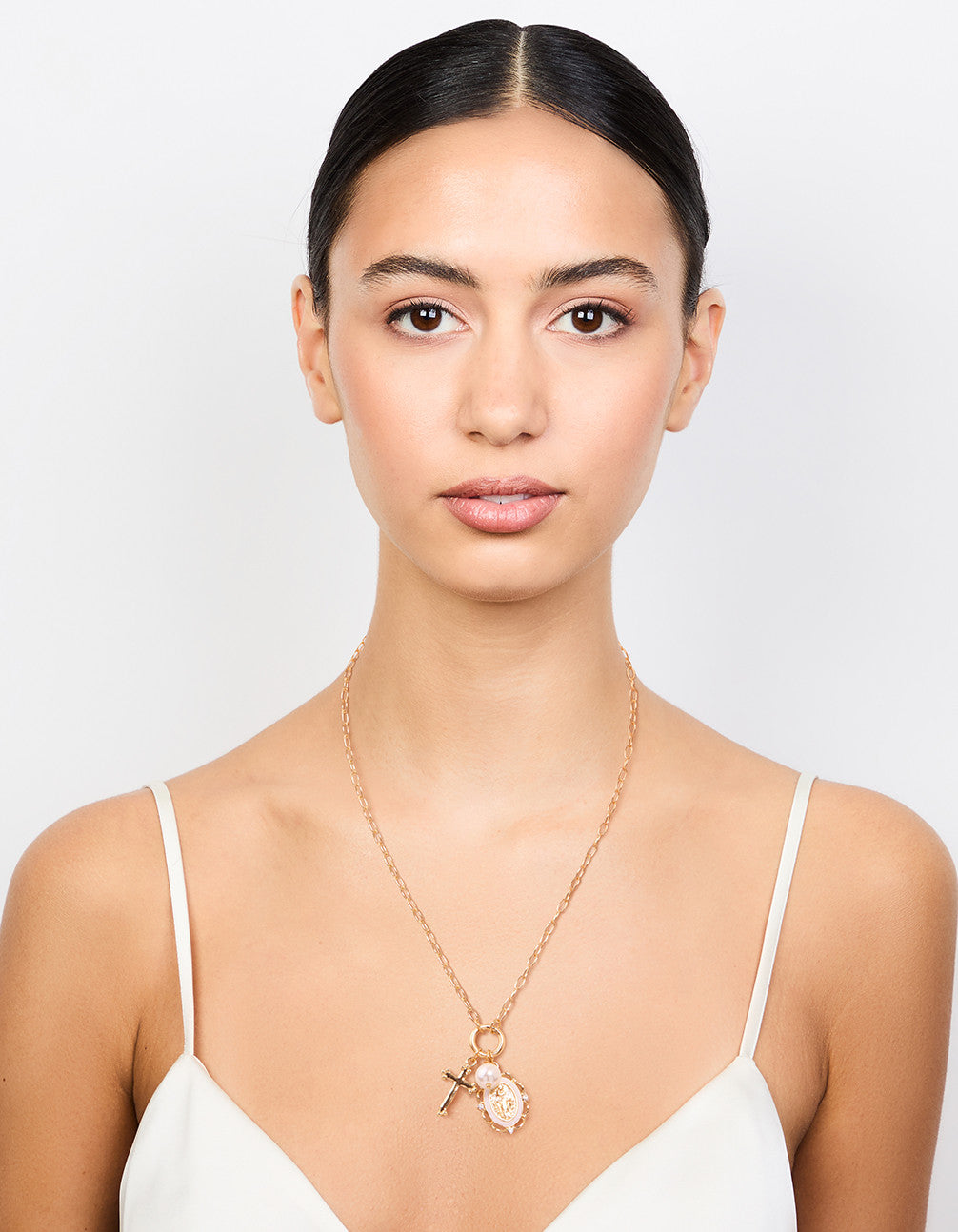 Gold Plated Pearl Cross Necklace
