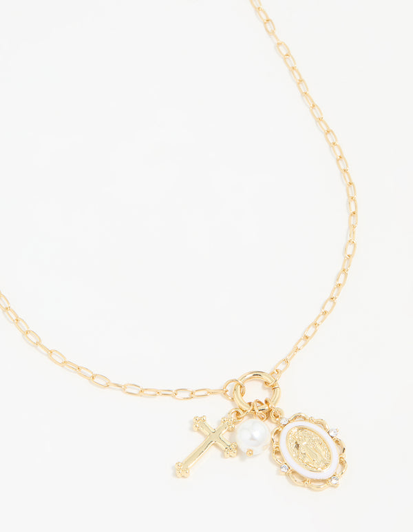 Gold Plated Pearl Cross Necklace