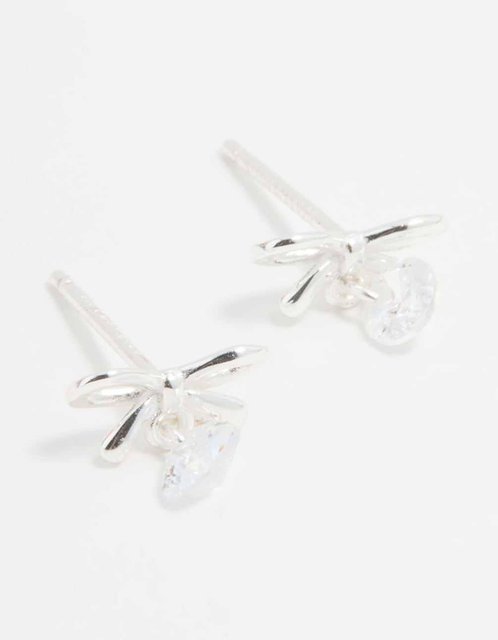 Sterling Silver Cubic Zirconia Bow & Drop Stud Earrings