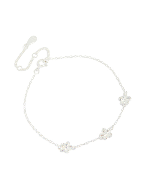Sterling Silver Flower Trio Bracelet