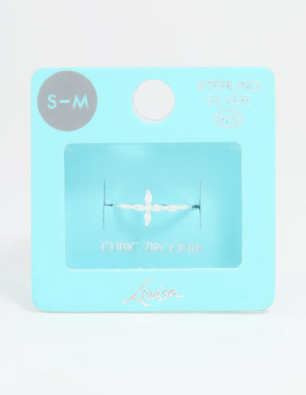 Sterling Silver Cubic Zirconia Marquise Cross Ring