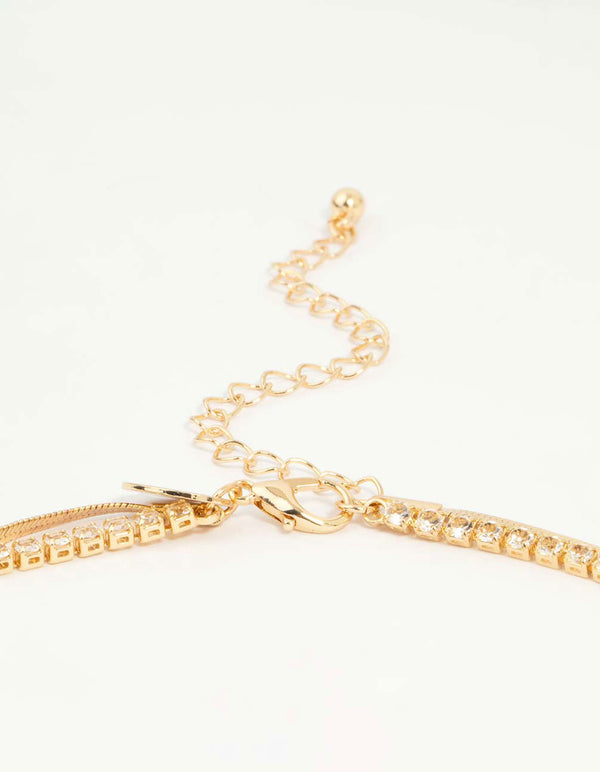 Gold Cubic Zirconia Diamante & Chain Layered Necklace