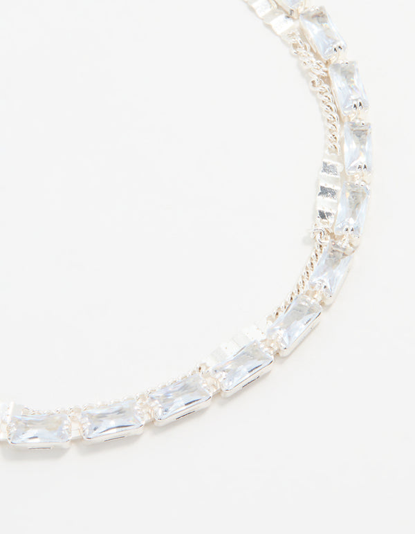 Silver Cubic Zirconia Diamante & Chain Bracelet