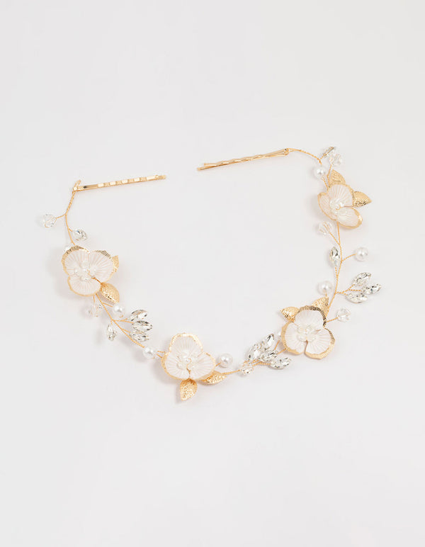 Gold Painted Flower Drop Earrings