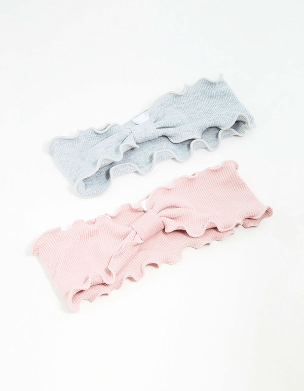 Pink & Grey Ruffled Fabric Headbands 2-Pack