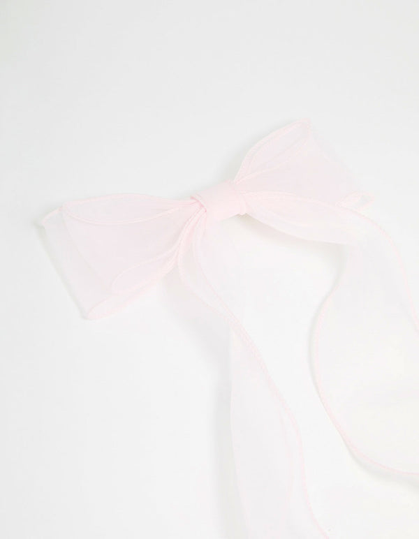 Pink Organza Fabric Curl Bow Hair Clip