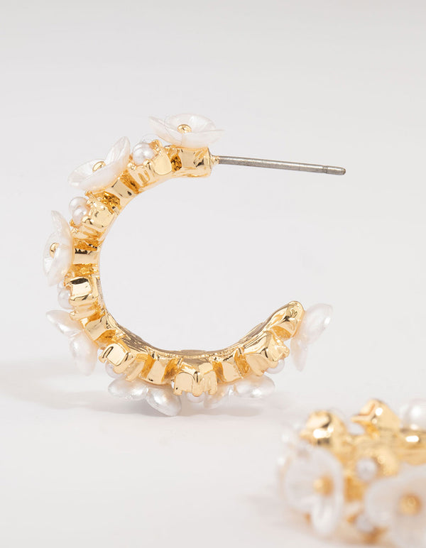 Gold Plated Cubic Zirconia Flower Chunky Hoop Earrings