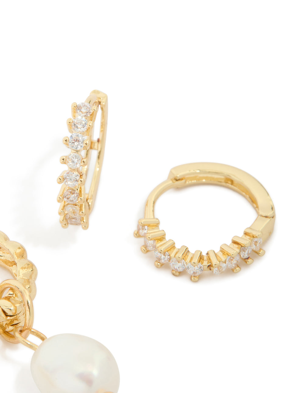 Gold Plated Cubic Zirconia Marquise & Pearl Drop Earrings 2-Pack