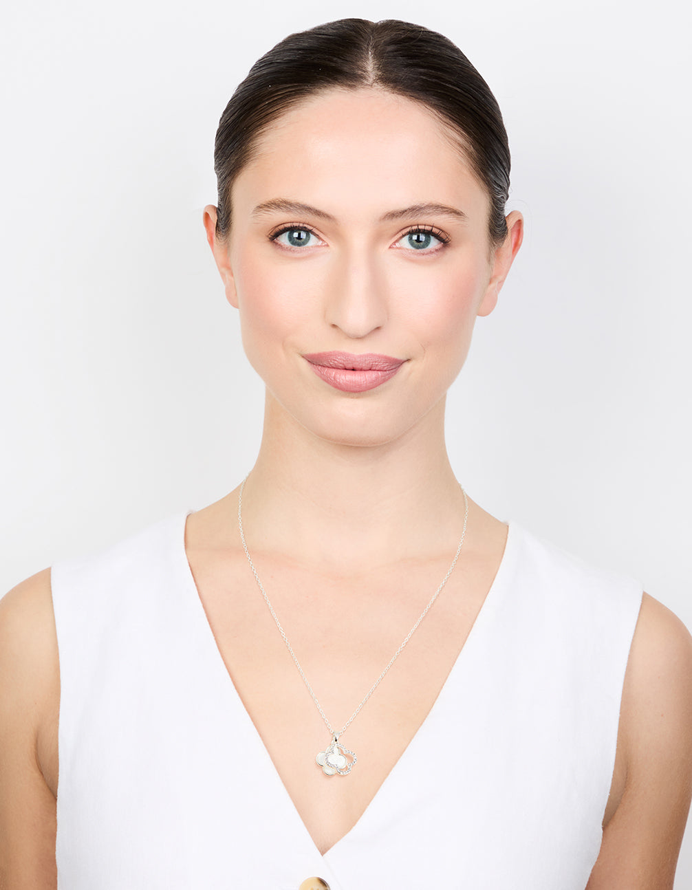 Silver Plated Diamante Outline Pendant Flower Necklace