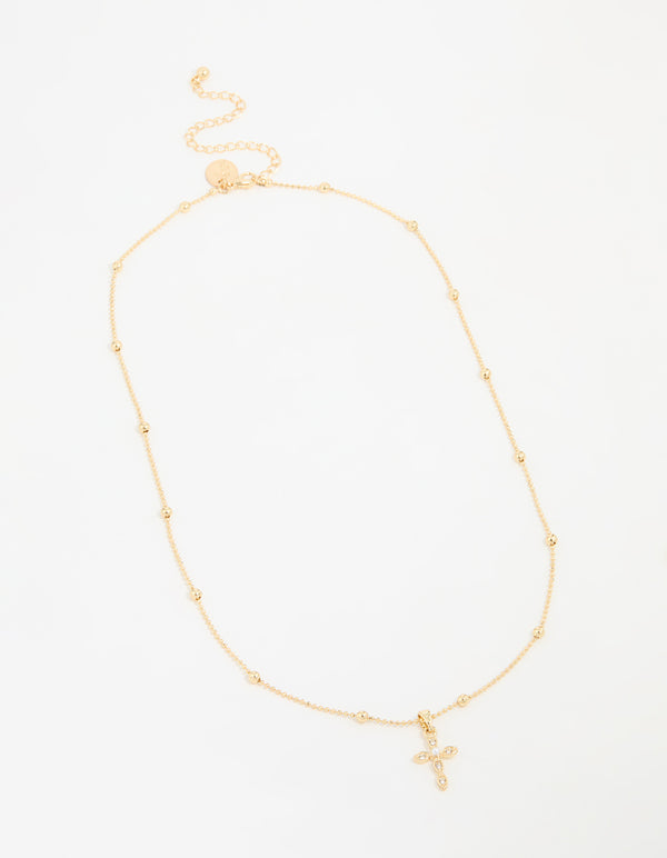 Gold Plated Stone Cross Pendant Necklace
