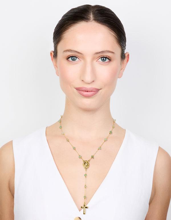 Gold Plated Green Semi Precious Cross Y-Necklace