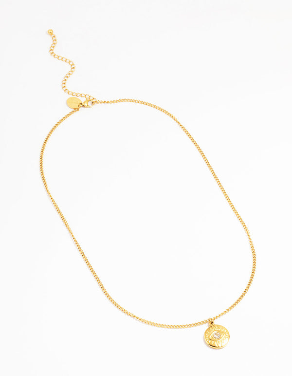 Waterproof Gold Plated Stainless Steel Cubic Zirconia Evil Eye Pendant Necklace