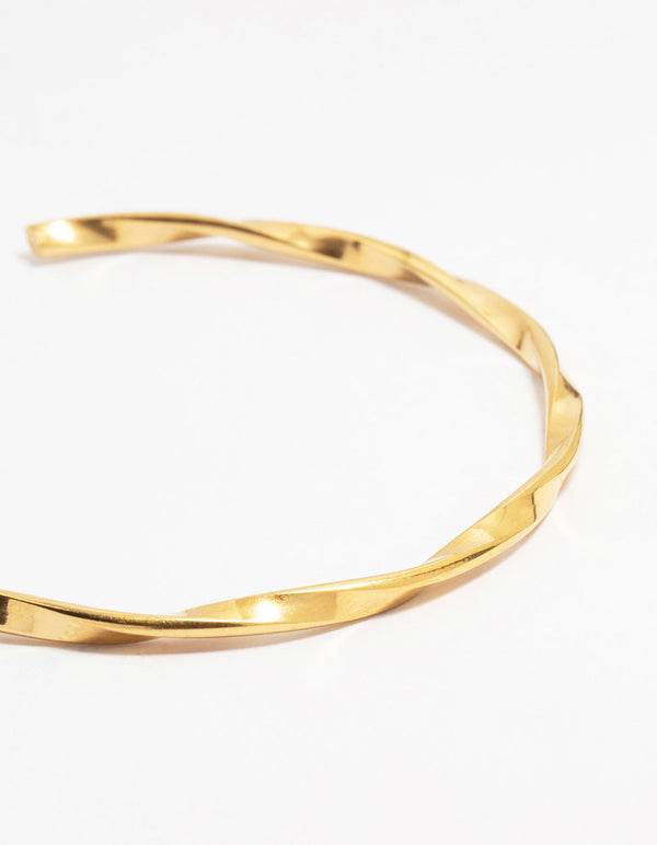 Waterproof Gold Plated Stainless Steel Twisted Wrist Cuff
