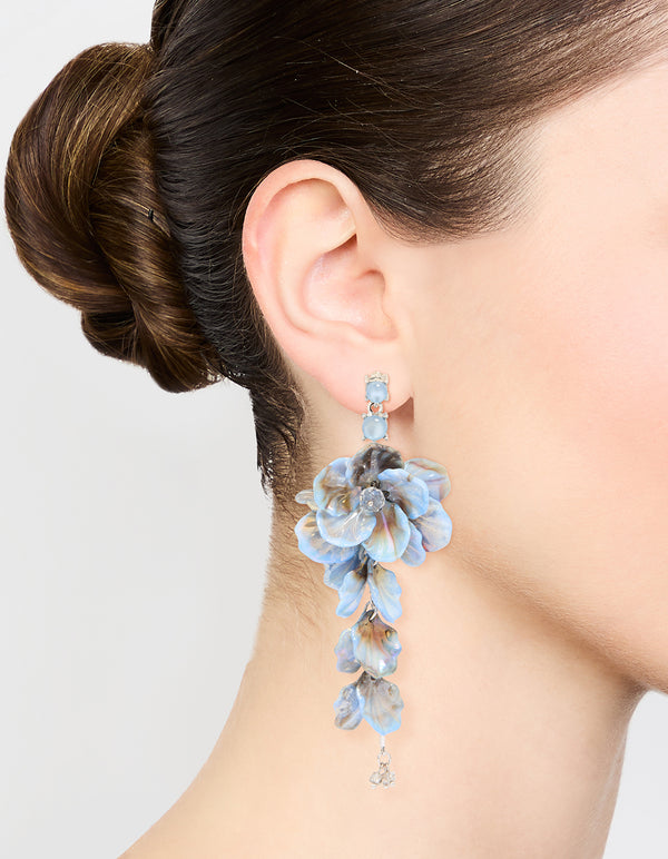 Blue Acrylic Petal Large Drop Earrings