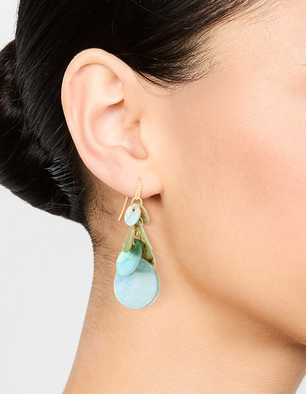 Blue Genuine Shell Layered Disc Drop Earrings