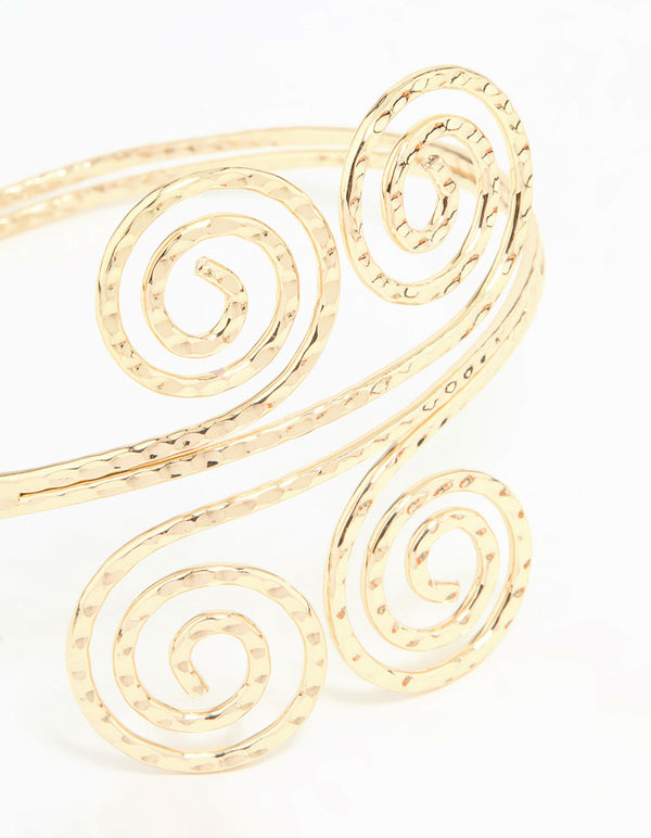Gold Hammered Swirl Arm Cuff