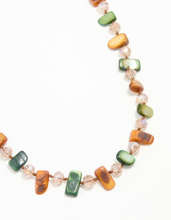 Green & Neutral Beaded Necklace