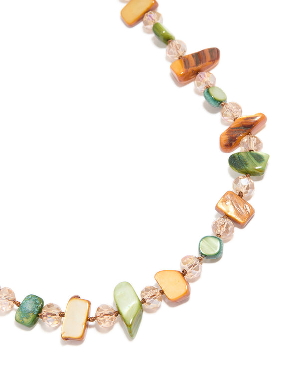 Green & Neutral Beaded Necklace