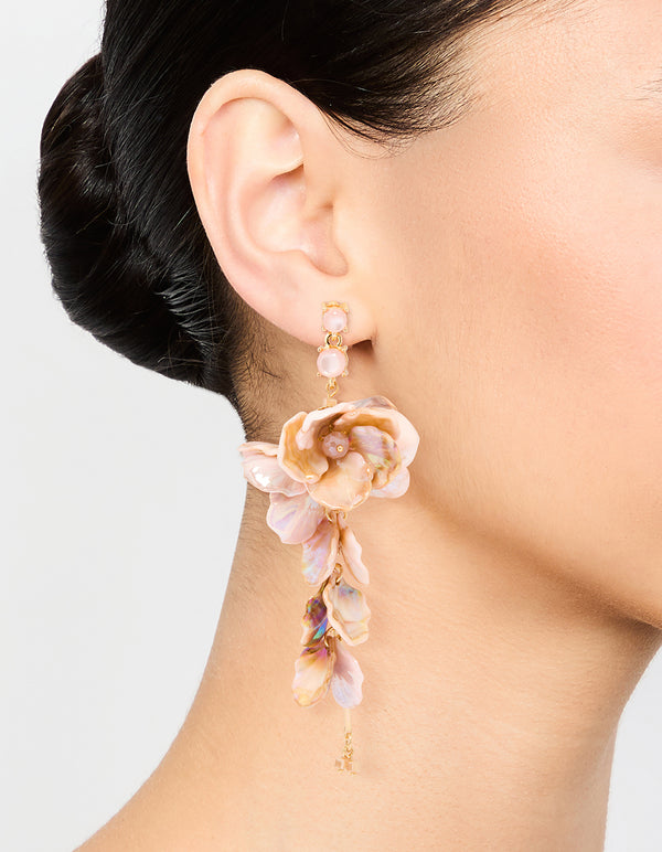 Rose Gold Acrylic Petal Drop Earrings