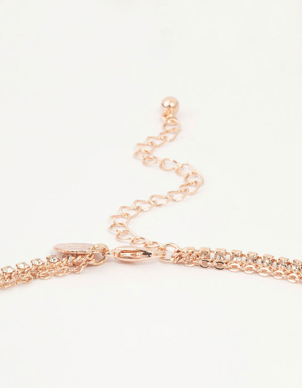 Rose Gold Butterfly & Flower Layered Necklace