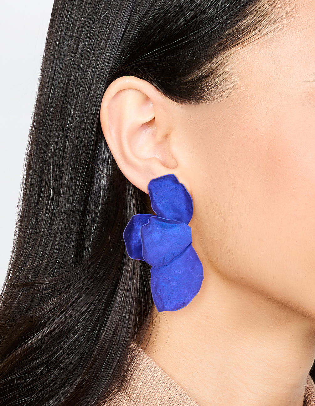 Blue Coated Metal Petal Drop Earrings
