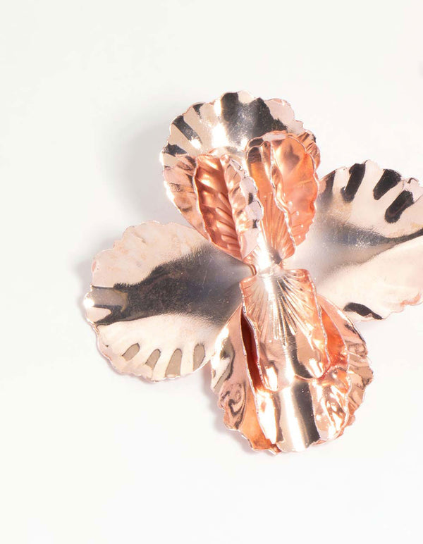 Rose Gold Hammered Flower Stud Earrings