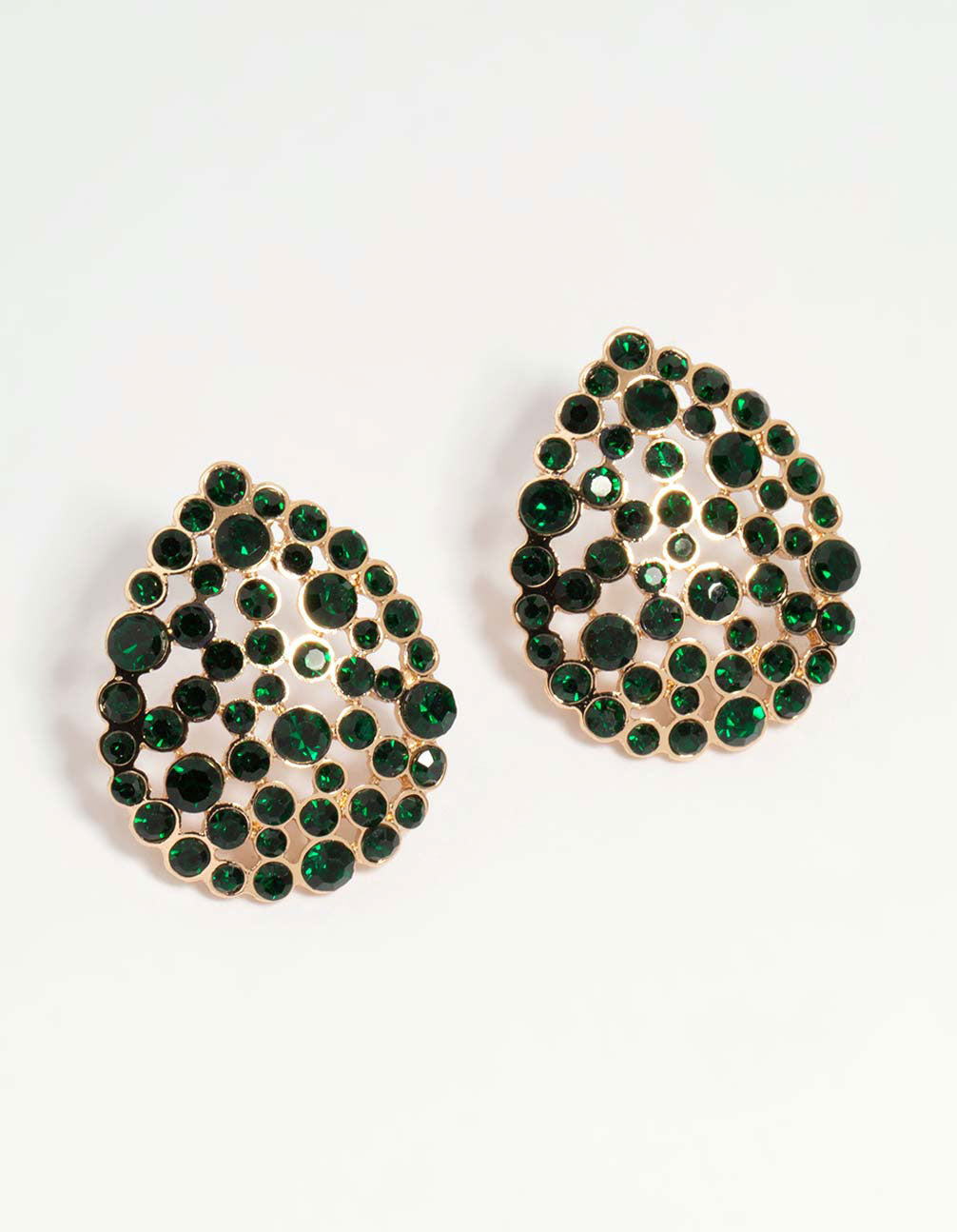 Rose Gold Green Diamante Teardrop Stud Earrings