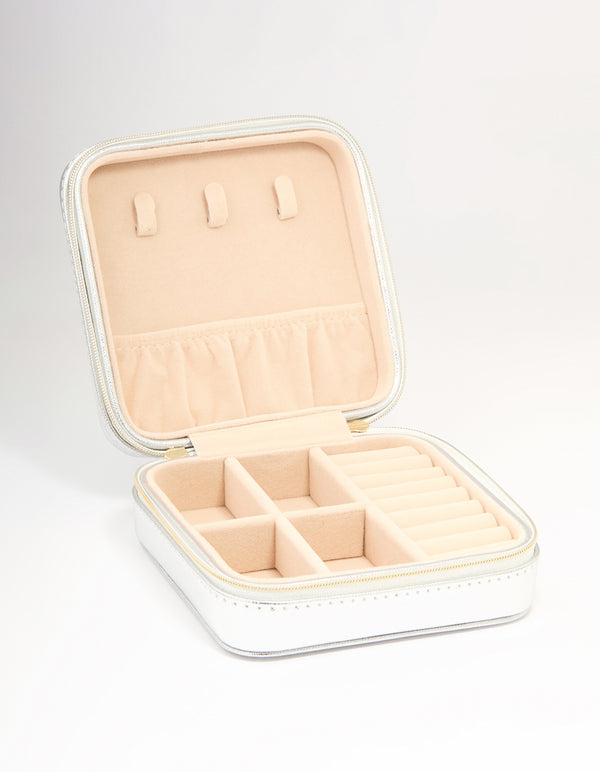 Silver PU Leather Large Square Jewellery Case