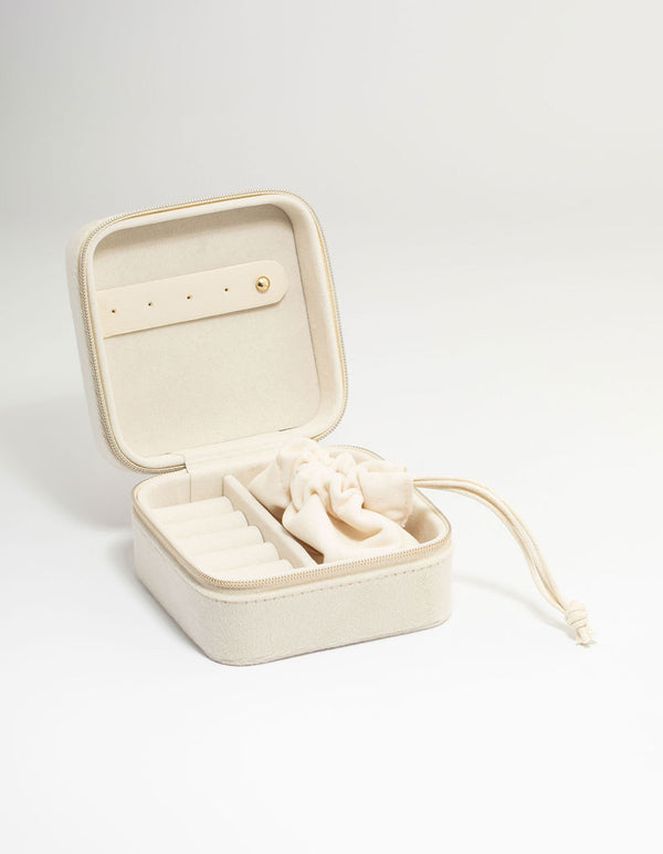 Cream Suede Small Square Jewellery Case